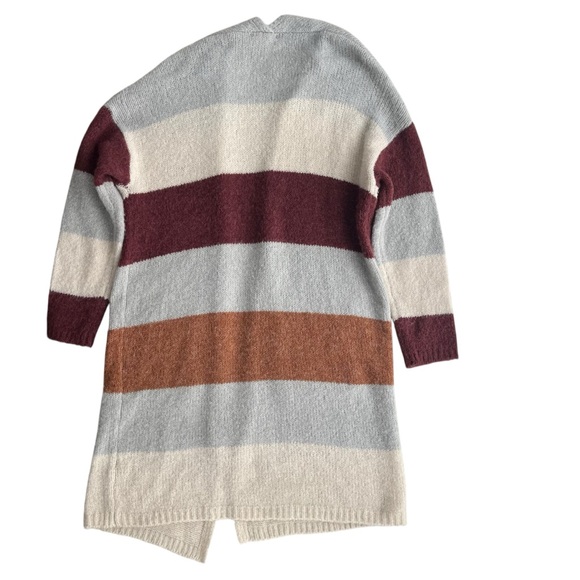 Entro Women’s Med Cream Burgundy Colorblock Stripe Open Duster Longline Cardigan - Picture 2 of 16